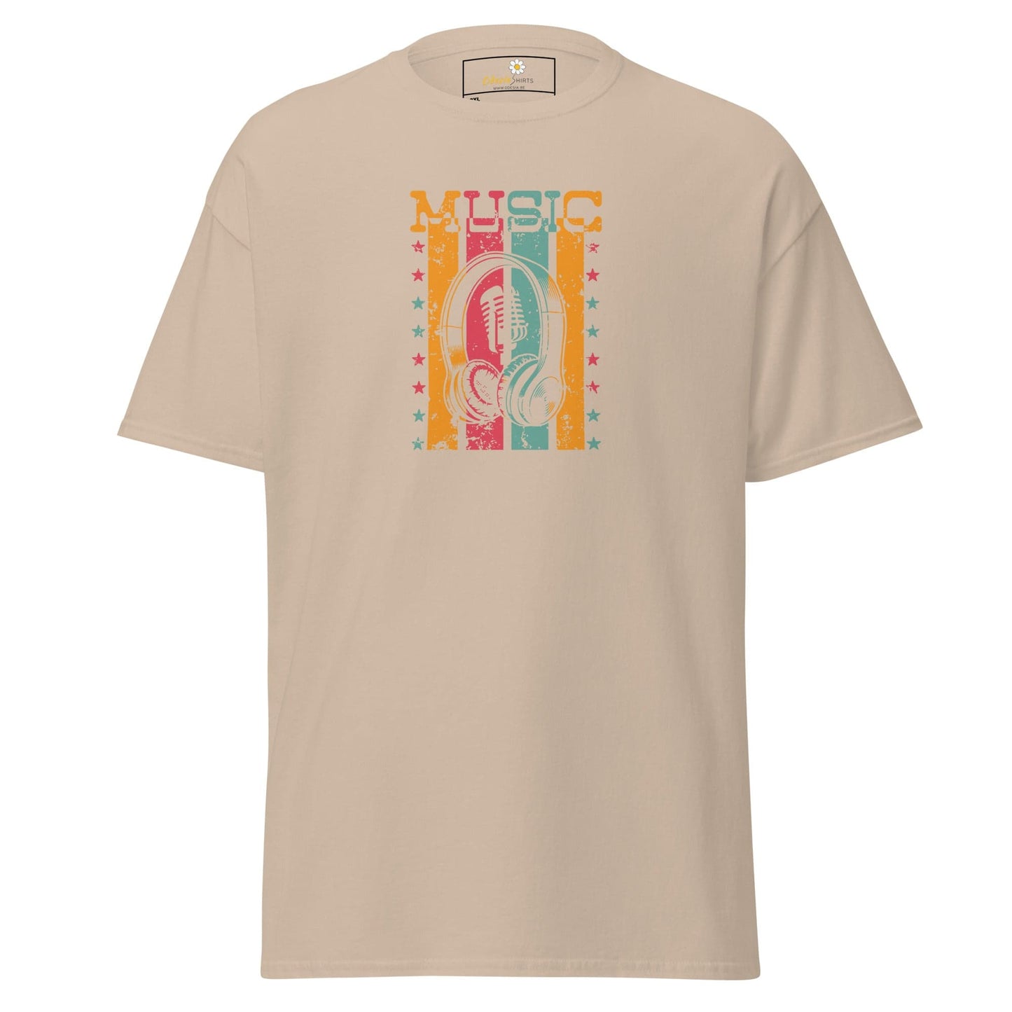 Beige T-shirt with music graphic for Men and Women, available in 2XL to 5XL sizes