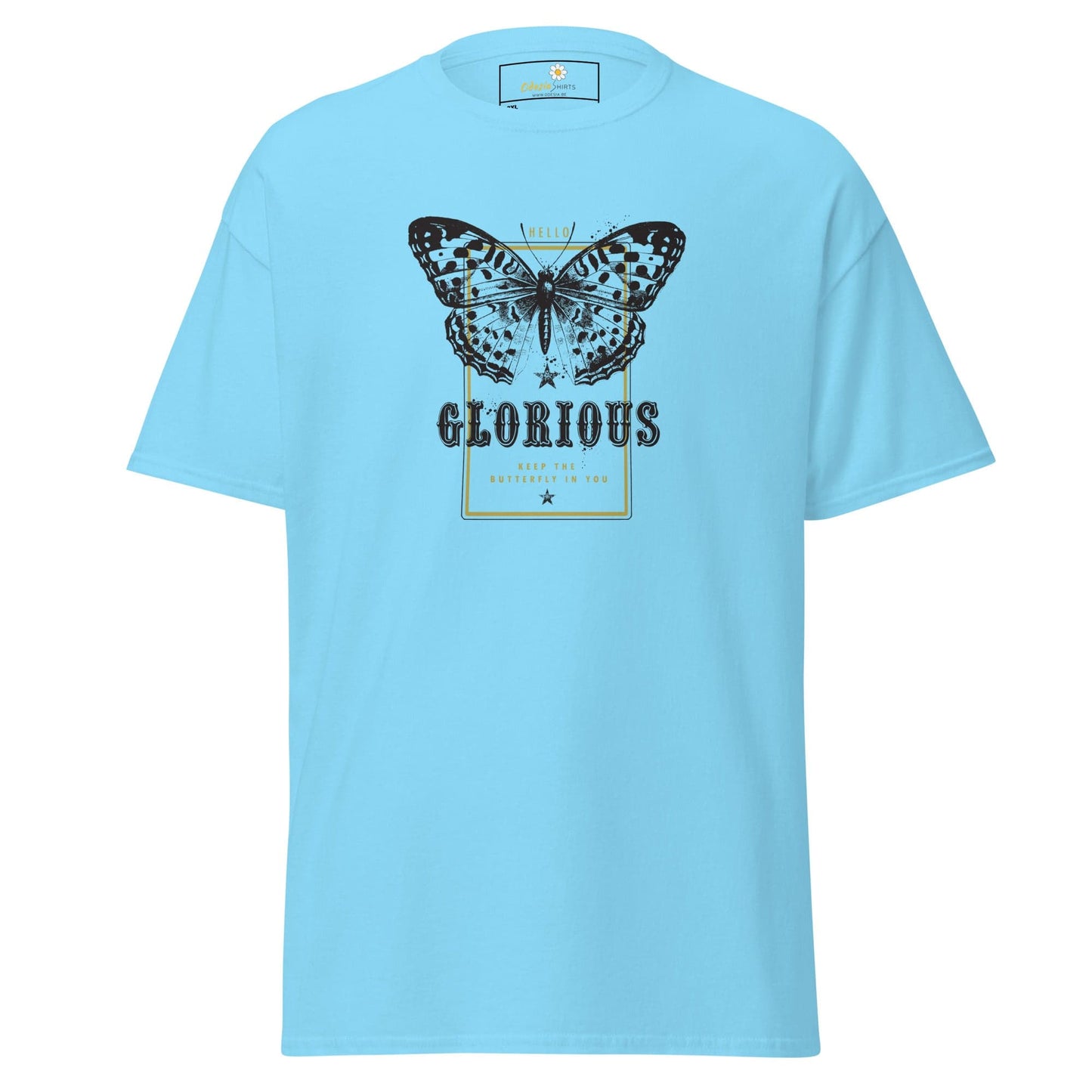 Light blue T-shirt with butterfly graphic from T-SHIRT DESIGN TEE for Men and Women