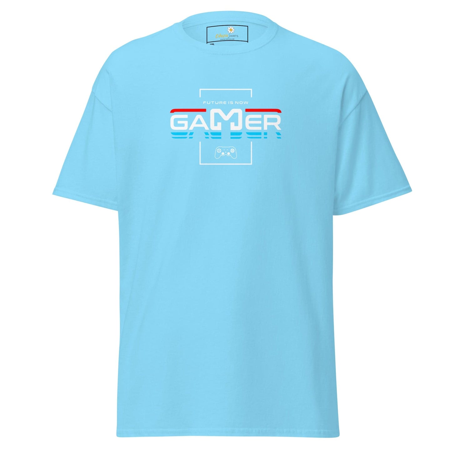 Light blue t-shirt with gamer design.