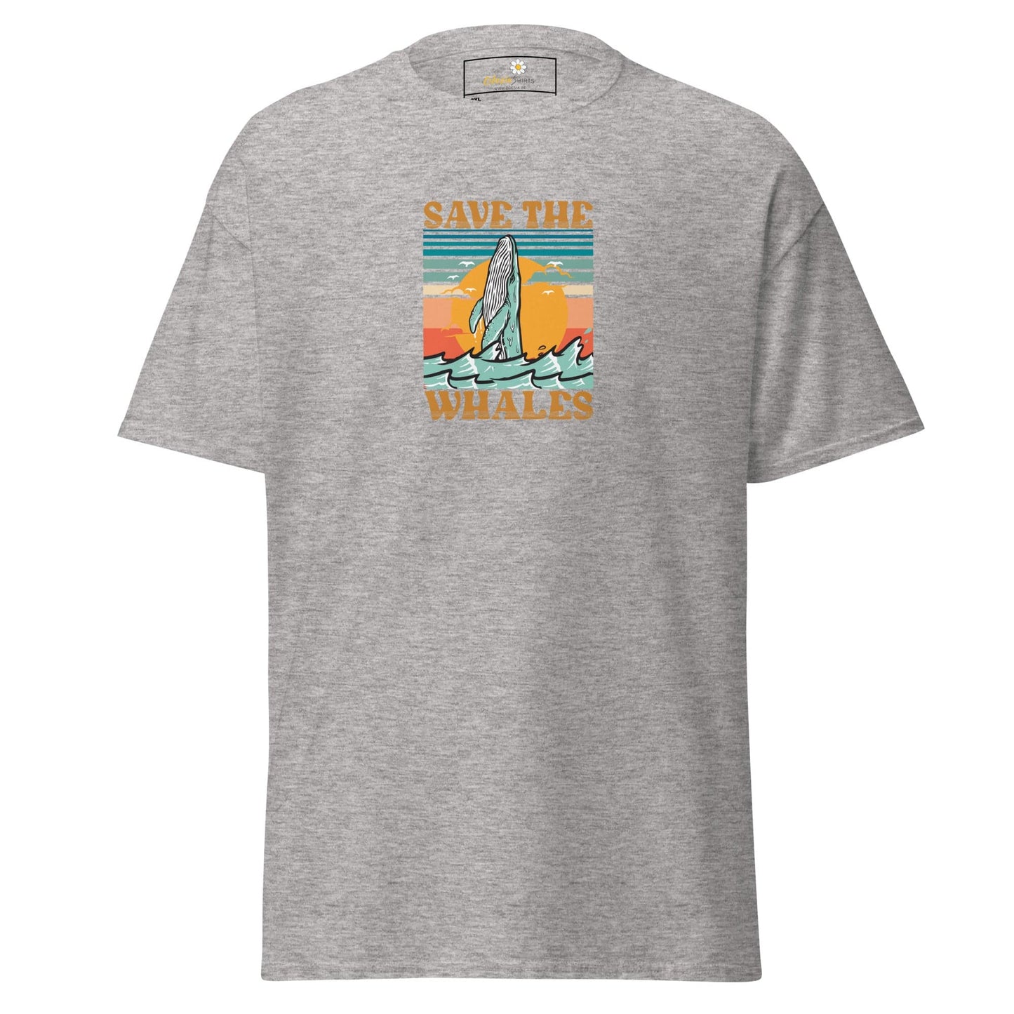 Gray T-shirt with whale graphic from T-SHIRT DESIGN TEE for Men and Women sizes 2XL to 5XL